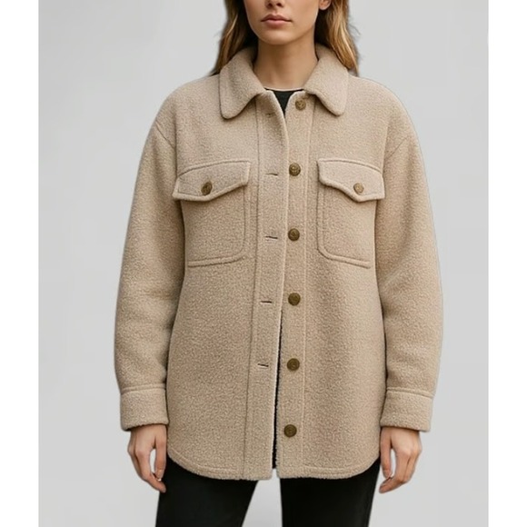 Joie Jackets & Blazers - Joie Womens‎ Beige Sherpa Fleece Shacket Button Front Teddy Coat XS NWT
